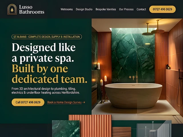 Sample website design for Lusso Bathrooms, St Albans