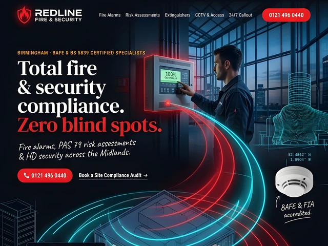 Sample website design for Redline Fire & Security, Birmingham