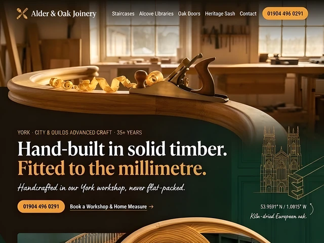Sample website design for Alder & Oak Joinery, York