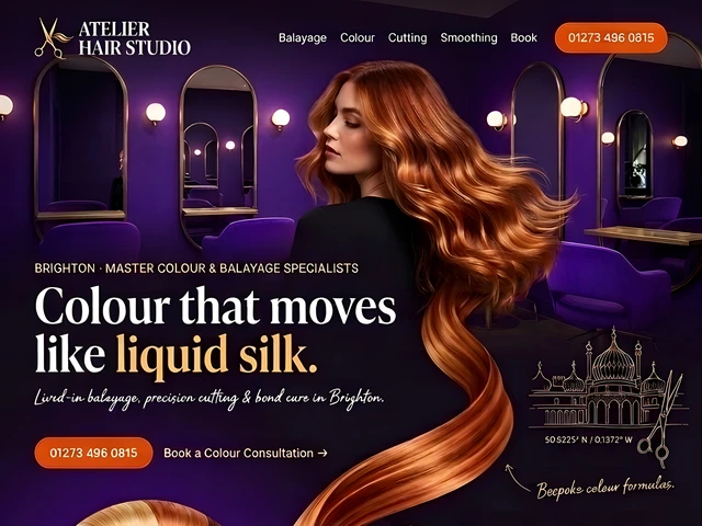 Sample website design for Atelier Hair Studio, Brighton
