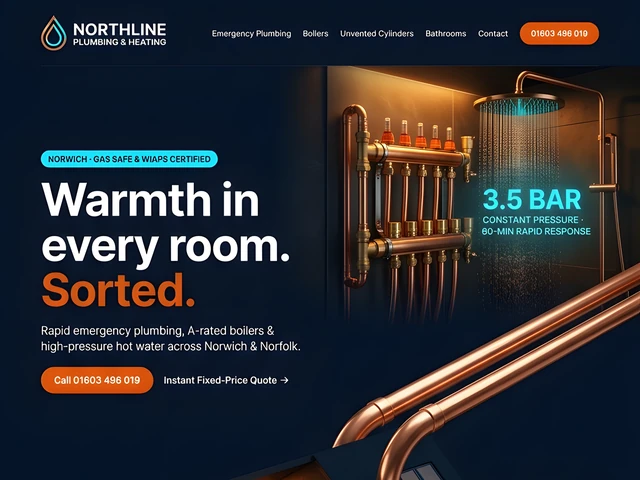 Sample website design for Northline Plumbing & Heating, Norwich