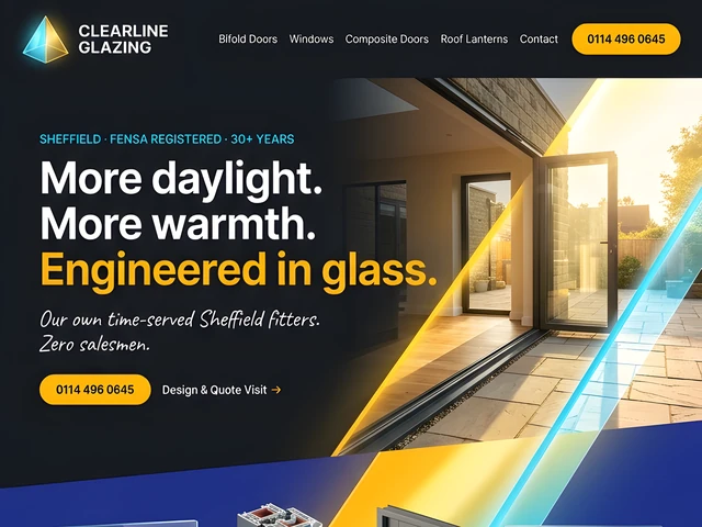 Sample website design for Clearline Glazing, Sheffield