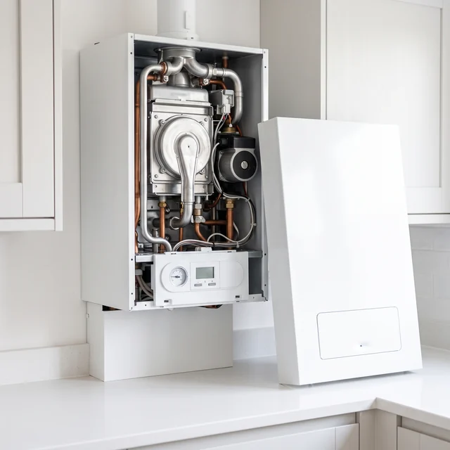 Boiler service, front panel off, Knaresborough