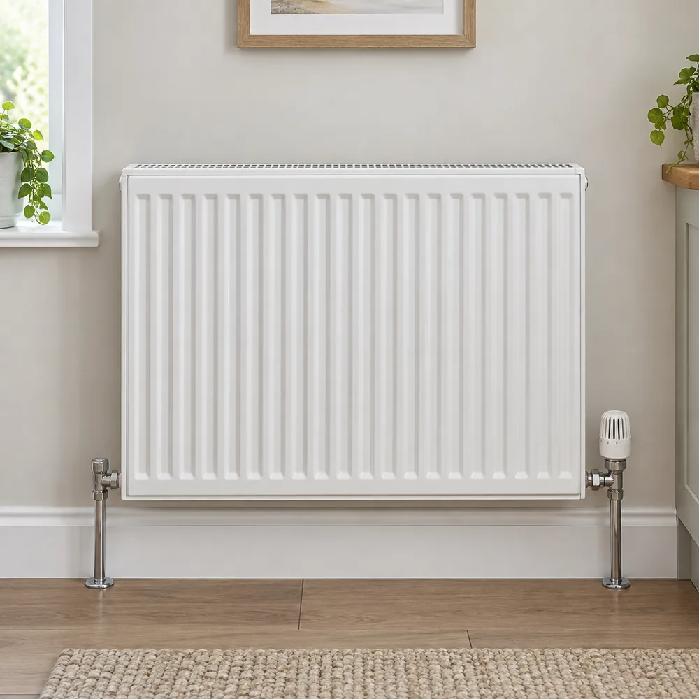 Vertical radiator on a living-room wall